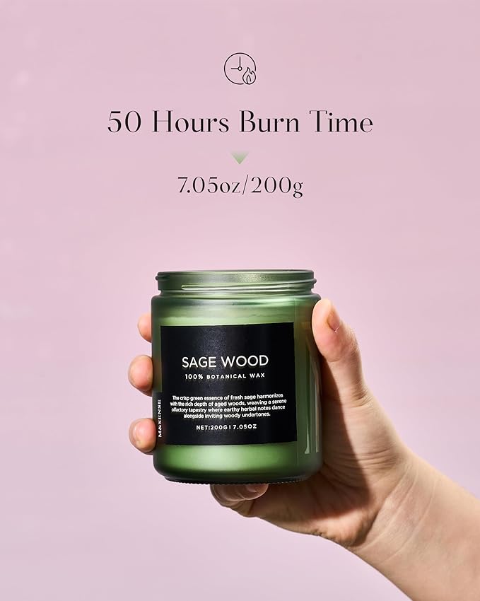 M&SENSE Sage Wood Scented Candle, 7.05oz 50 Hours Long Lasting Clean Non Toxic All Natural Soy Wax Candle for Relaxing & Stress Relief, 2 Wick Home Fragrance Gifts for Home Decor