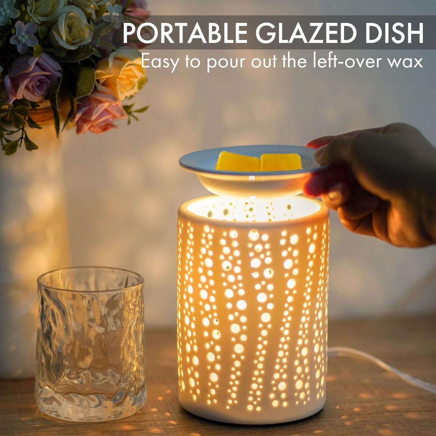 PALANCHY Wax Melt Warmer Ceramic Oil Burner Electric Candle Wax Warmer Burner Melter Fragrance Warmer for Home Office Bedroom Aromatherapy Gift & Decor 2 Bulbs Included Gift Box Packaged