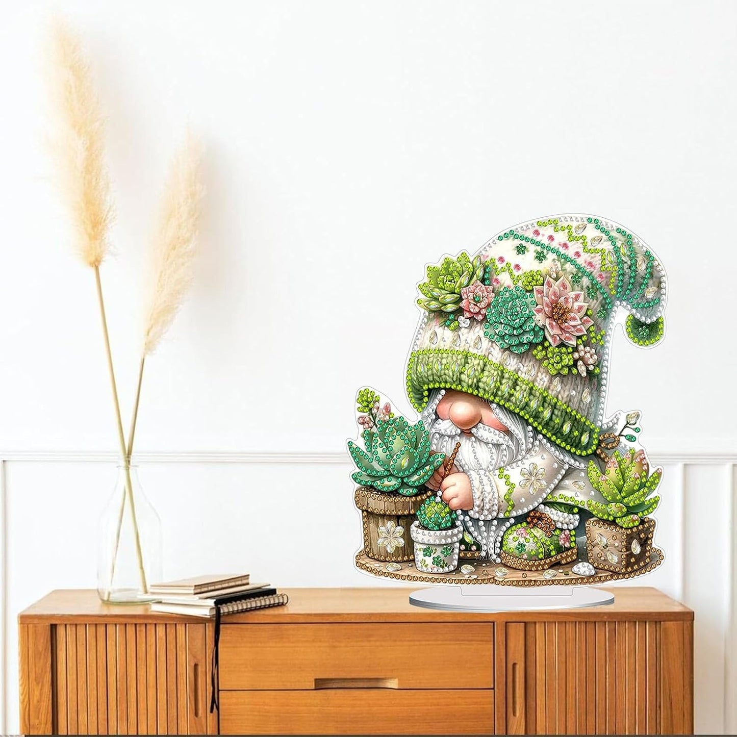 Diamond Painting Kits for Adults Beginners, 5D Full Drill Dwarf Succulents Crystal Art Desktop Ornament, DIY Single Sided Home Office Desk Decor, Creative Craft Gift Set with Tools