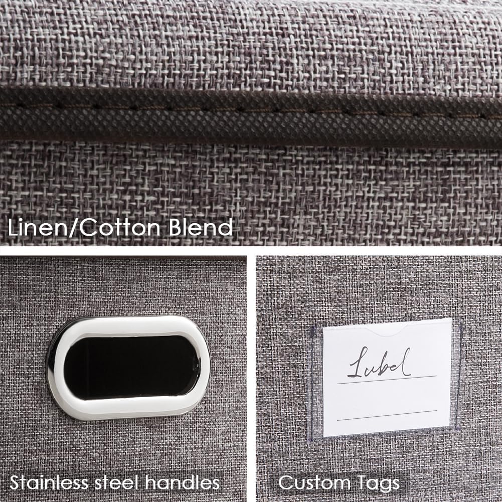 PRANDOM Large Collapsible Storage Bins with Lids [3-Pack] Linen Fabric Foldable Storage Boxes Organizer Containers Baskets Cube with Cover for Home Bedroom Closet Office Nursery (17.7x11.8x11.8)