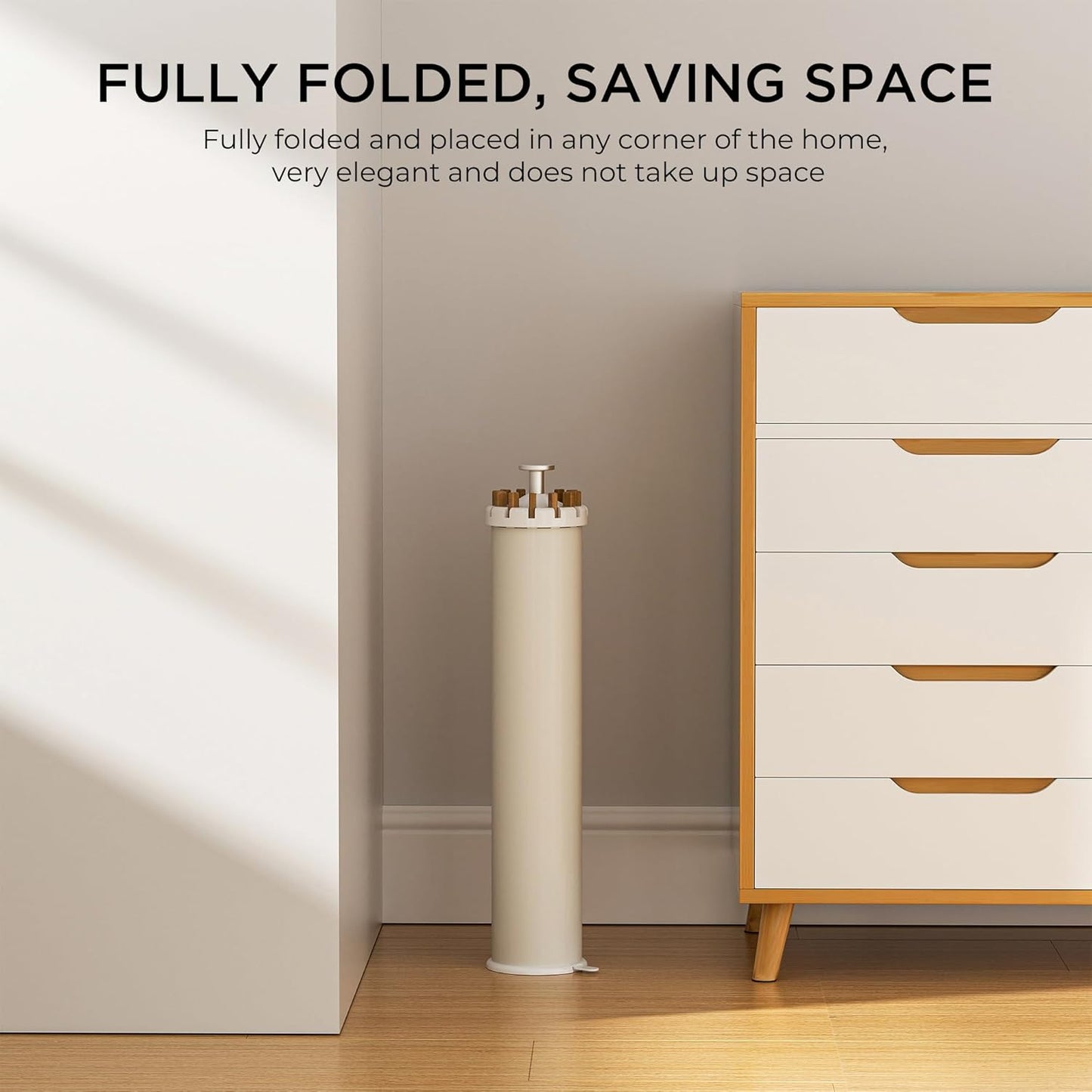 Tripod Clothes Drying Rack, Garment Rack Portable and Foldable Space Saving Laundry Drying Rack - Dryer Rack Clothing Floor Folding Balcony Bedroom Household (Beige(Wood), 12 rods)