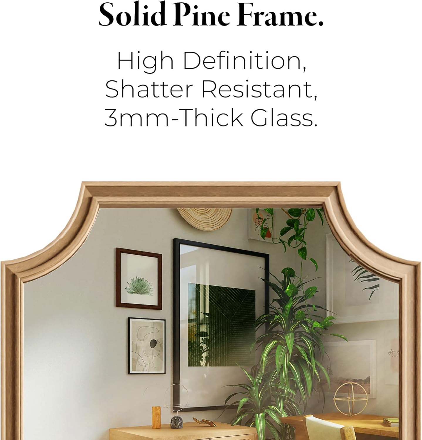 WallBeyond 24" x 36" Full Scalloped Corners Arch Rectangle Wall Mirror with Wood Frame for Entryway, Living Room or Bedroom Home Decor - Light Woodgrain [24" x 36" Natrual]