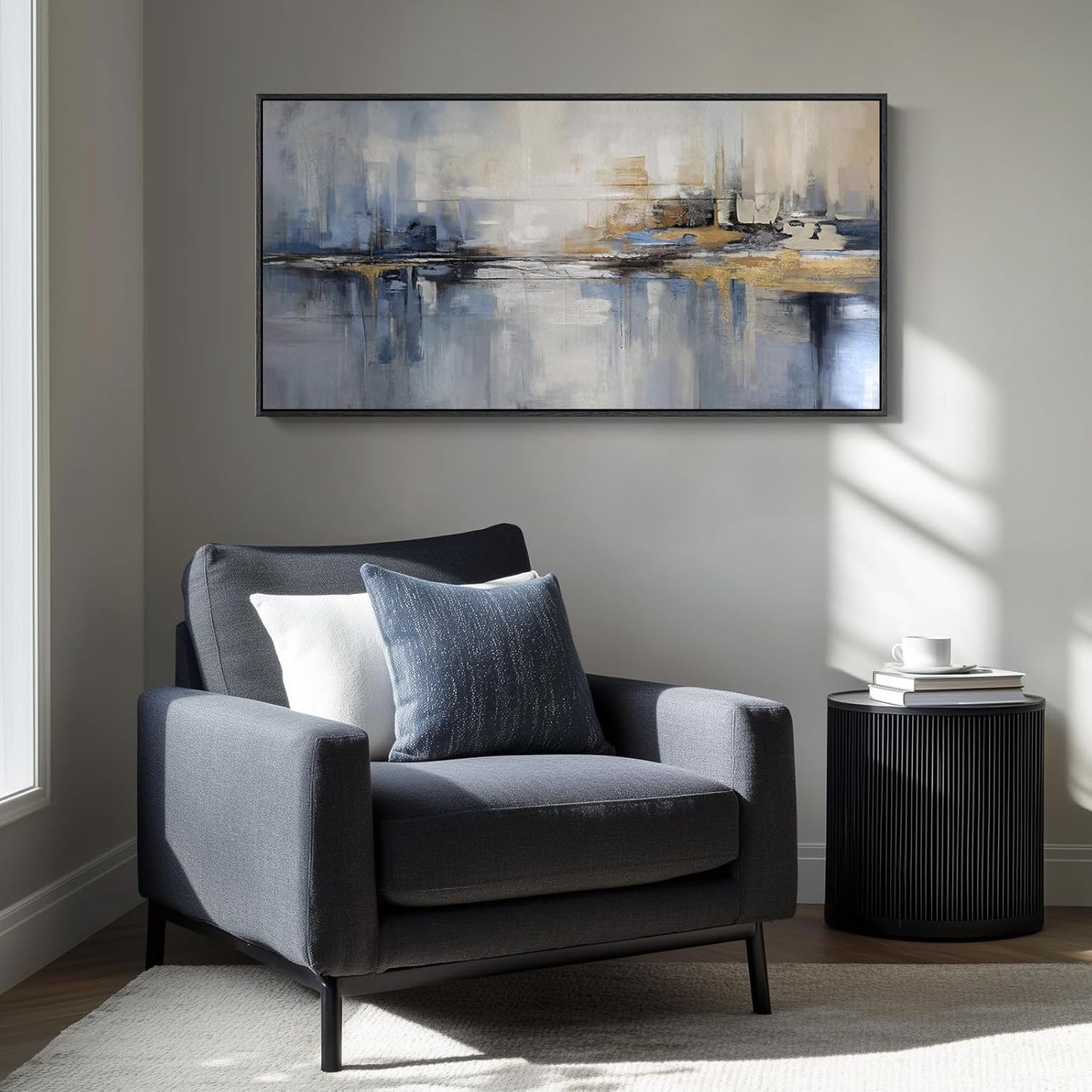 Framed Extra Large Blue Abstract Wall Art for Living Room, Modern Canvas Prints Painting Artwork for Walls, Minimalist Abstract Pictures for Living Room Dining Room Bedroom Office Wall Decor 30x60 In