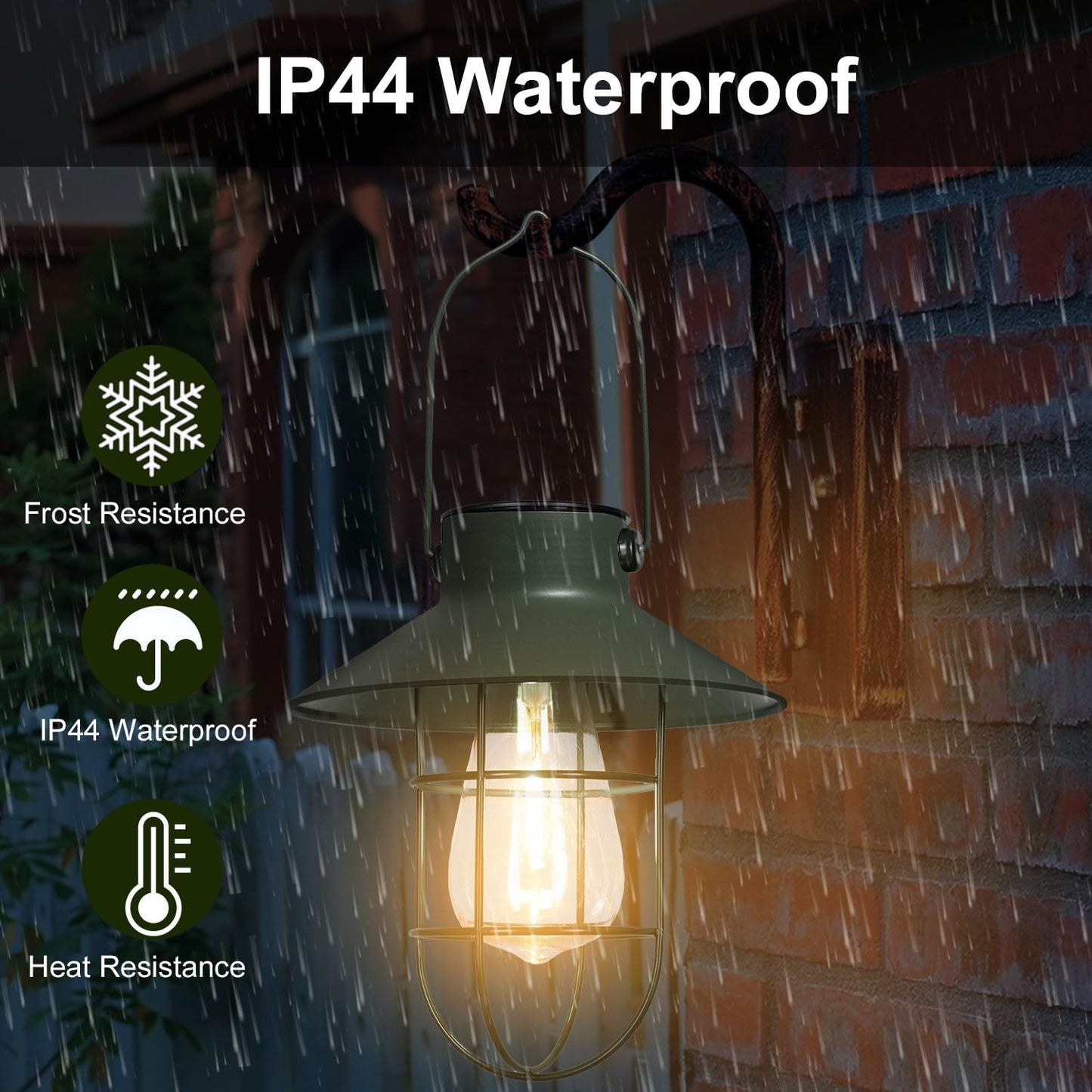 pearlstar Solar Lanterns Outdoor Metal Solar Powered Hanging Lights Waterproof for Wall Barn Yard Garden Patio Garage Balcony Porch Fence Decor, Warm White Edison Bulb (Green-2pack)