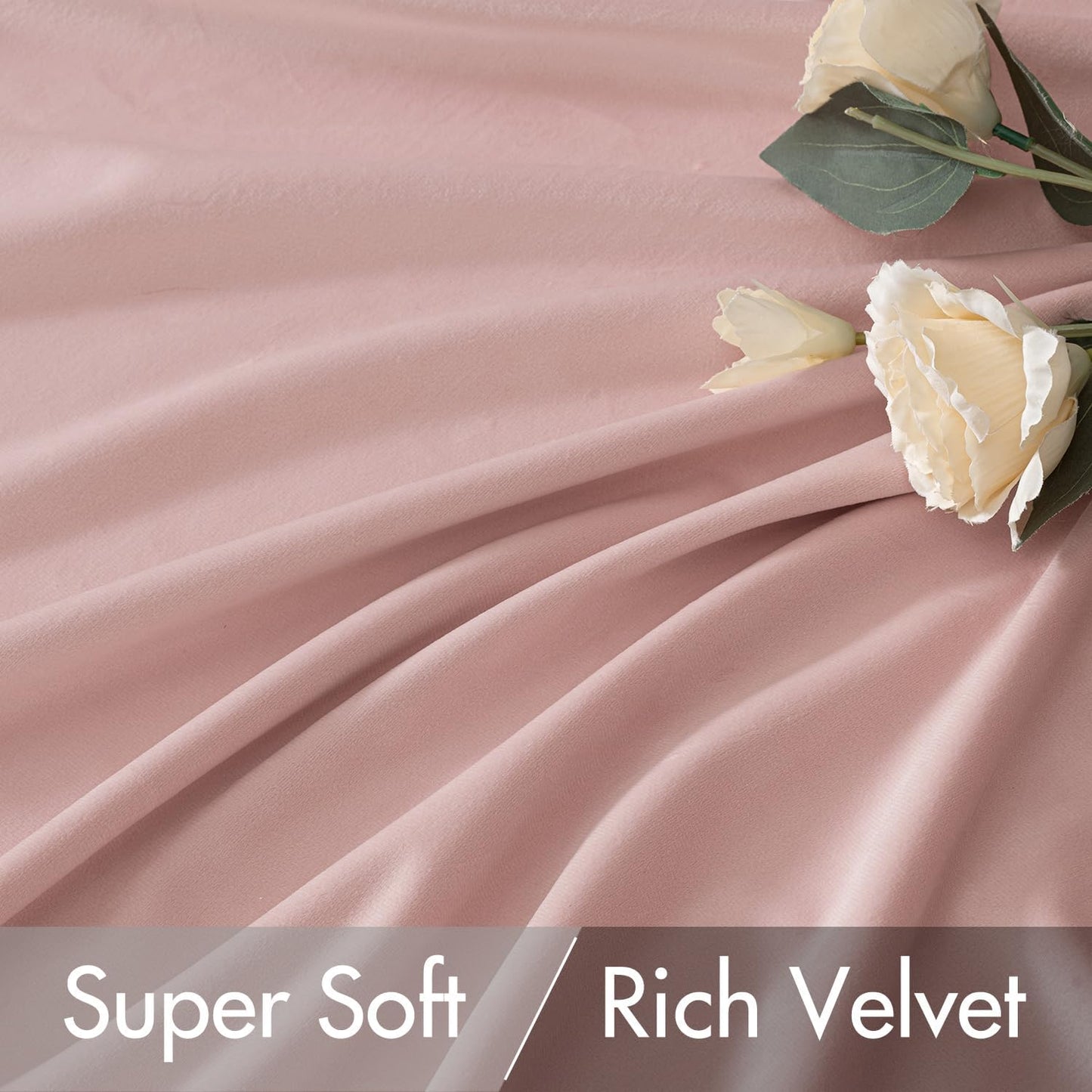 MIULEE Baby Pink Velvet Curtains 96 inches 2 Panels - Luxury Room Darkening Window Drapes for Bedroom Living Room Thermal Insulated Super Soft Blackout, Back Tab Rod Pocket Pinch Pleated, W52 x L96