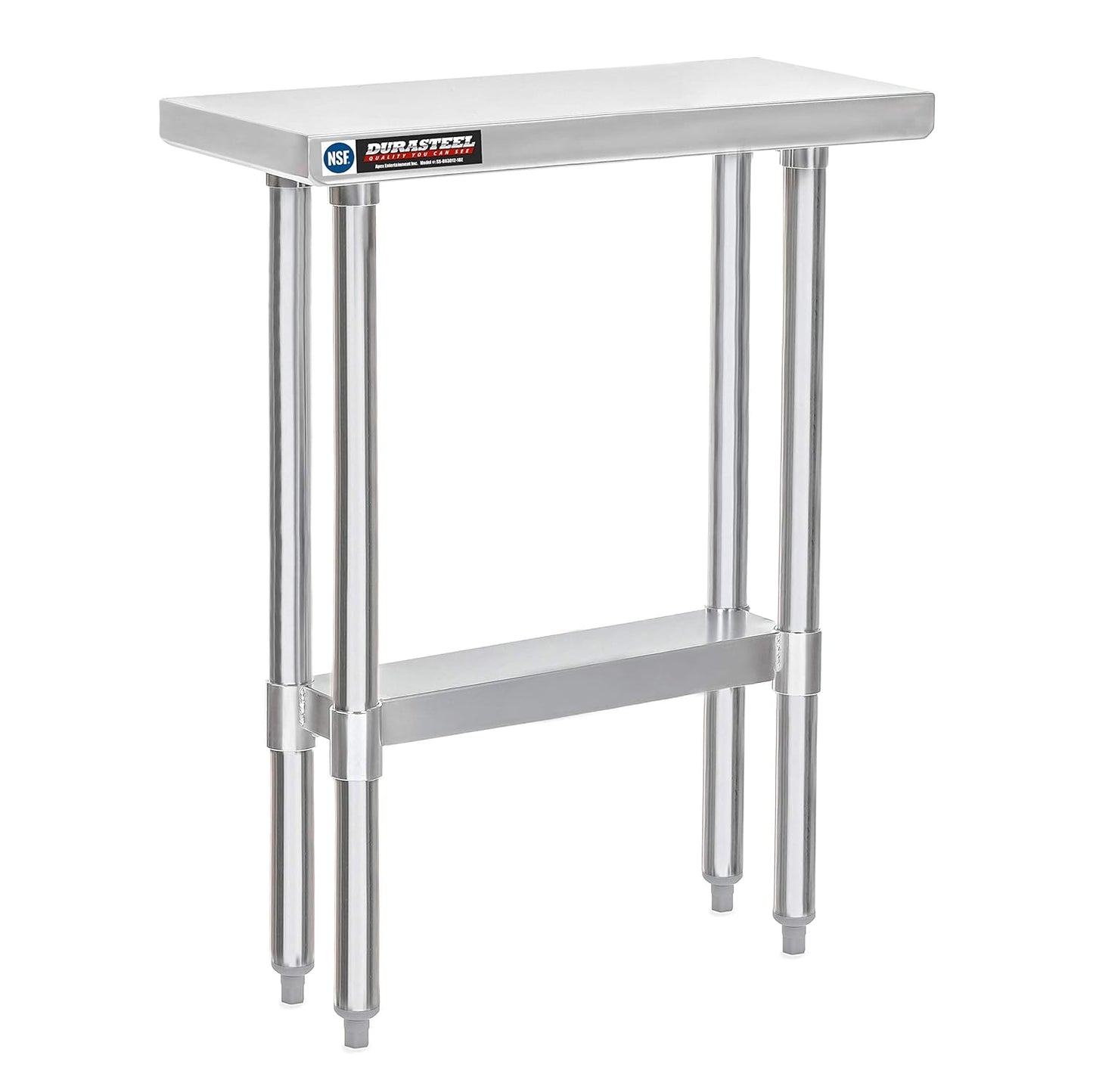 DuraSteel 30x12 Narrow Stainless Steel Table - NSF Small Food Prep Worktable - Counter Height Metal Side Station with Under Shelf - For Laundry Room, Kitchen, Outdoor Grill, Small Spaces