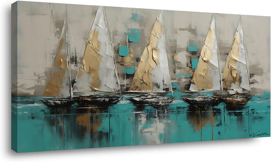 LASMOND Framed canvas wall art Large Boats for living room Nature bedroom Decor Ocean landscape sailboat Canvas painting Ready to Hang Office Home Decoration sea poster Pictures(20x40 Inches)