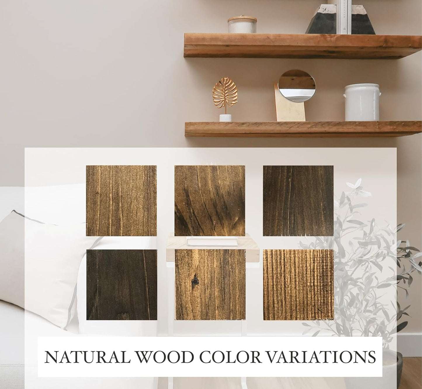 URBANDI, Rustic Floating Shelves, Set of 2, Hidden Bracket, Solid Wood, Heavy Duty, Wall Mounted Shelves, (Dark Brown, 12Wx6D)