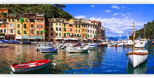 artgeist Wall Mural Peel and Stick Architecture 212x98 in - XXL Self-Adhesive Corner Wallpaper Removable Large Sticker Foil Angle Wallpaper Wall Decor Print City Lake Boat Like Painted d-B-0297-a-a