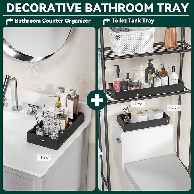 Premium Bamboo Kitchen Drawer Organizer - Set of 2, Stackable Utensils Holder, Storage Box Tray for Kitchen Drawers, Cabinet, Utensil, Silverware, Spatula, Flatware or Makeup, Vanity, Bathroom(Black)