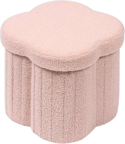 B FSOBEIIALEO Storage Ottoman Cube, Flowers Shaped Ottomans with Storage Foot Stool Footrest for Lving Room, Boucle Ottoman Seat for Dorm Room,Faux Teddy Fur, Pink 12.6"x12.6"x12.6"