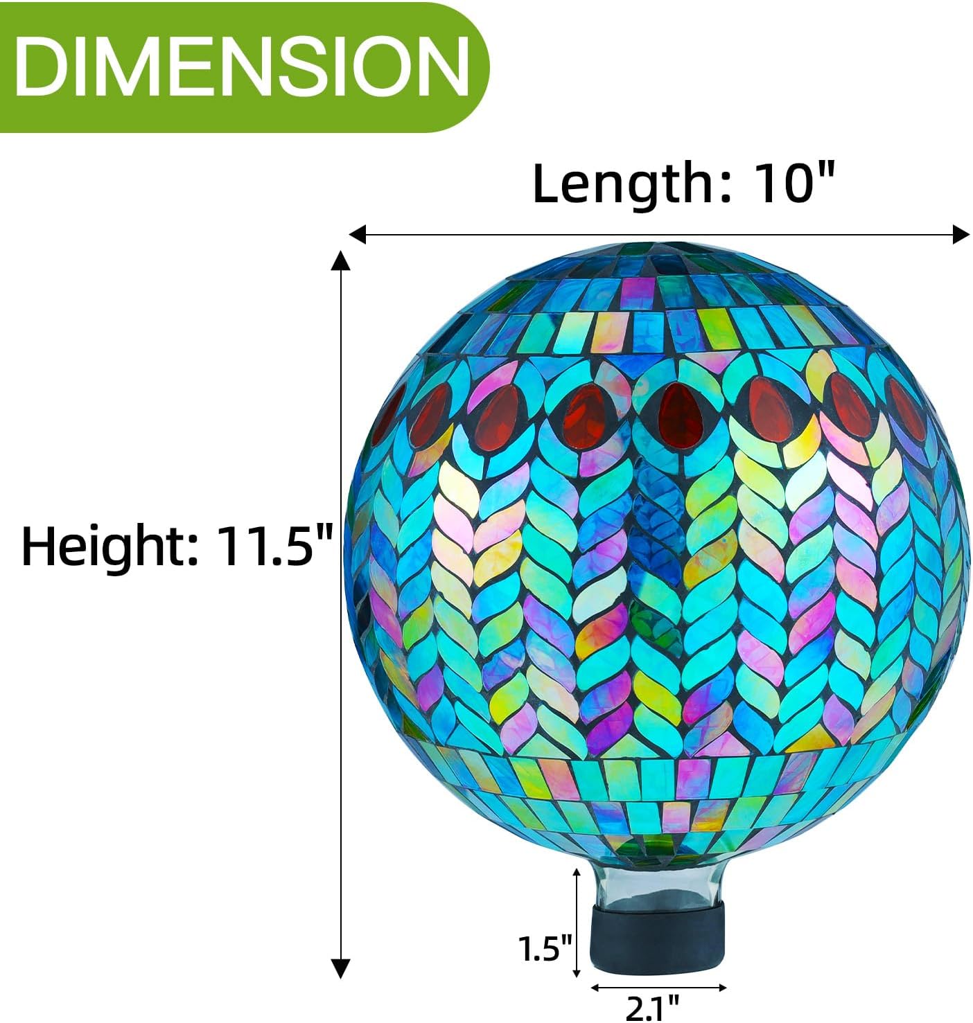 VOREEN Mosaic Glass Gazing Ball Outdoor Gazing Globe, Reflective Ball Yard Decoration for Homes, Patio, Lawn and Gardens, Gift for Mom Wife Friend, 10-Inch, Blue