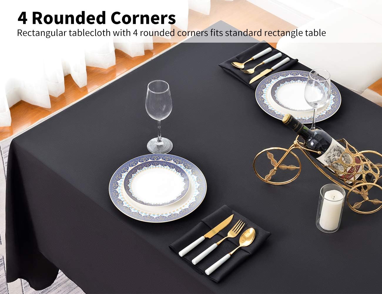 Surmente Black Tablecloth 60 x 120-inch Rectangular Polyester Table Cloth for Weddings, Banquets, or Restaurants