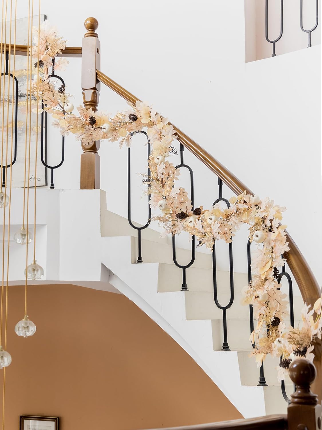 MISSPIN 6FT Boho Fall Garland, Fall Decor Autumn Maples Leaf Garland for Autumn Decor Hanging Vine for Halloween Thanksgiving Home Wedding Fireplace Party Christmas(Beige)