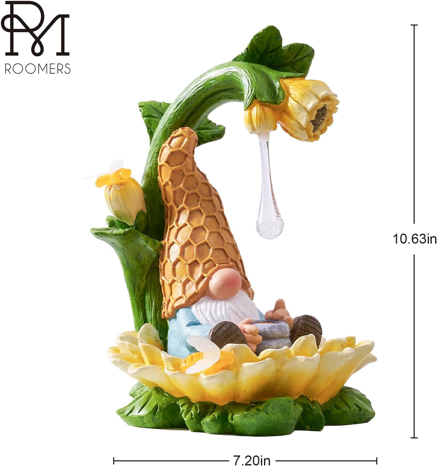 RM ROOMERS Gnome Garden Decor Solar Gnomes Decoration for Yard Decor Resin Sunflower Gnome Statue with LED Lights for Patio Honey Drip Home Gifts for Women Housewarming