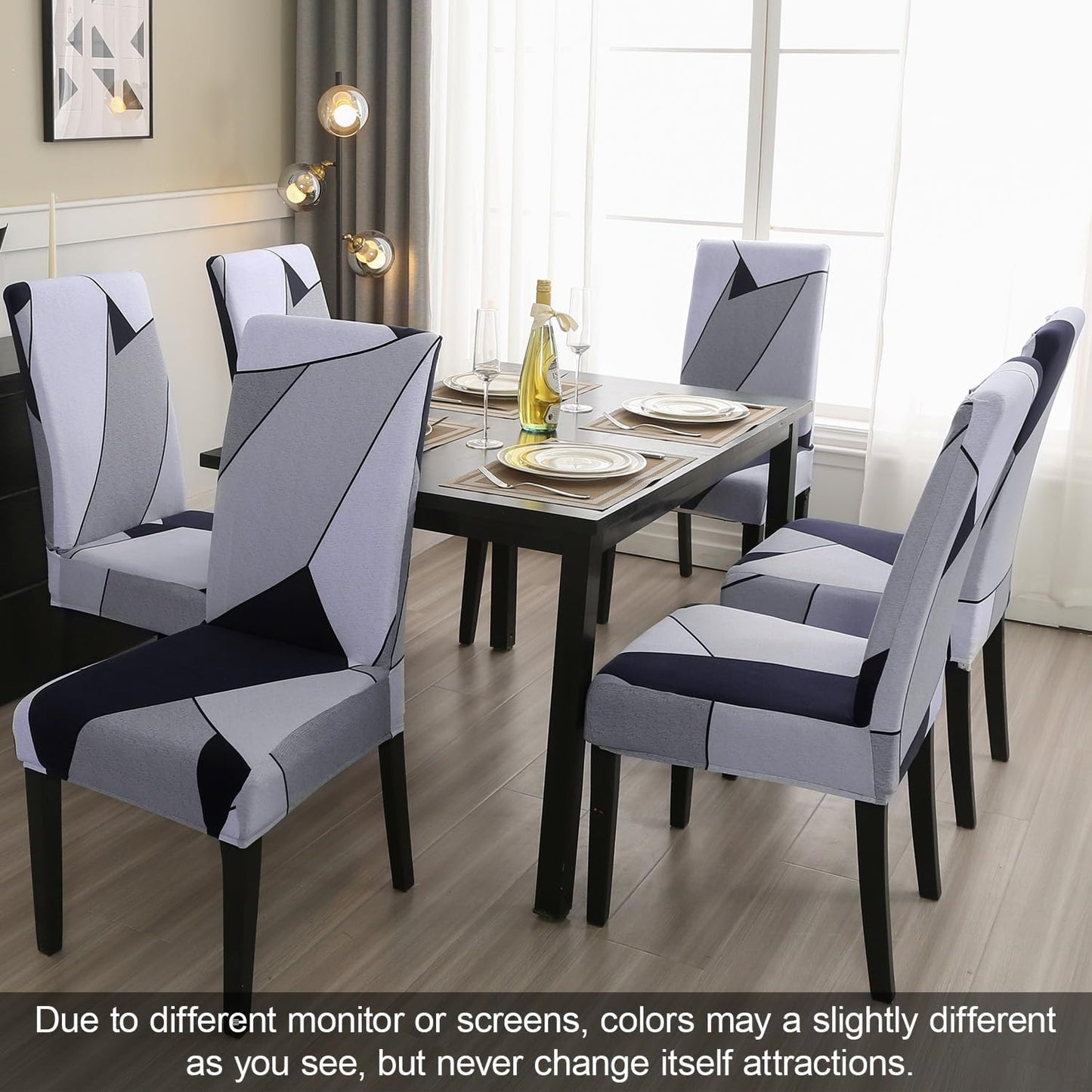 JQinHome Pattern Chair Covers for Dining Room Set of 6, High Stretch Removable Washable Parsons Chair Slipcover for Home Party Hotel Wedding Ceremony (White Grey,6PCS)