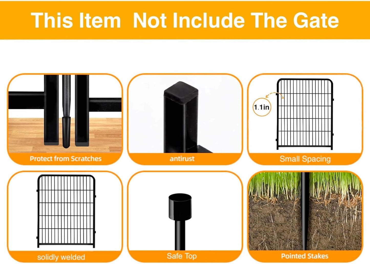 Doorless 56in(H) Black Metal Garden Fences and Borders, 10 Panels Total 22.1 Ft(L), Garden Fence for Dogs, Animal Barrier Fence, Fencing for Flower Beds, Dog Digging Fence Barrier