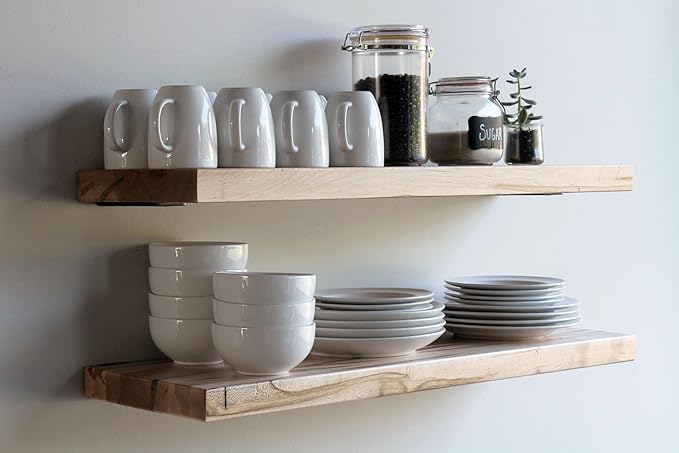 Urban Legacy Deep Floating Shelves | Wormy Maple with Furniture Grade Clear Coat | Low Profile Brackets | Set of 2 (36" x 11" x 2")