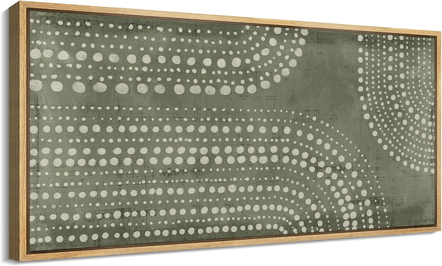 MUDECOR Extra Large Framed Canvas Print Wall Art Abstract Dot Matrix Canvas Art in Olive Tones Antique Retro Fine Art Illustrations Decorative Colorful for Bedroom - 60"x30"