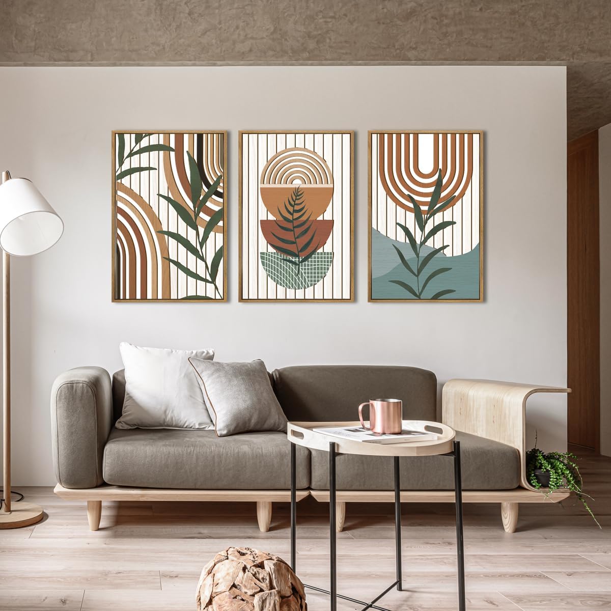 Large Boho Mid Century Wood Wall Art Set,Modern Geometric Leaves Artwork Bohemian Wall Sculptures,Abstract Minimalist Wooden Wall Decor for Living Room Bedroom Office-16 x24 x3