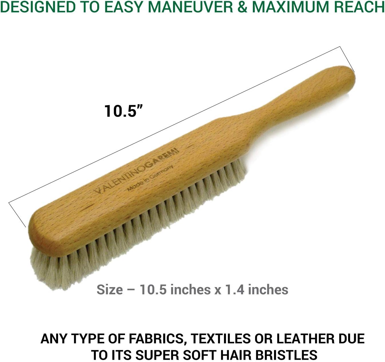 Valentino Garemi Ultra-Soft Goat Hair Cleaning Brush | for Elegant Delicate Flat Fabrics Suits, Jacket, Coats or Couch | Remove Dandruff, Dust, Pet Hair | Made in Germany