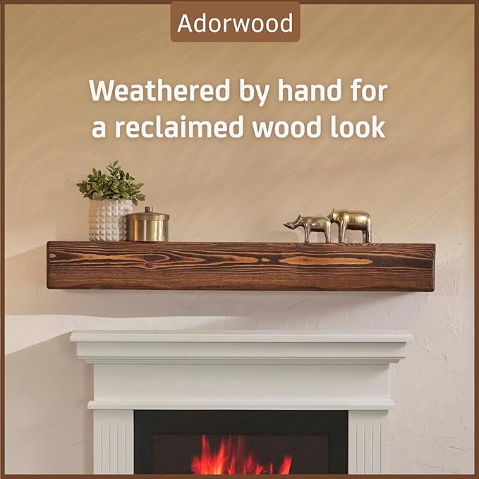 Handmade Fireplace Mantel Shelf 48", Extra Wide Rustic Wood Mantles for Over Fireplace, Wall Mounted Floating Mantel Shelves for Living Room Decor (Light Walnut, 48Lx6Hx8D)