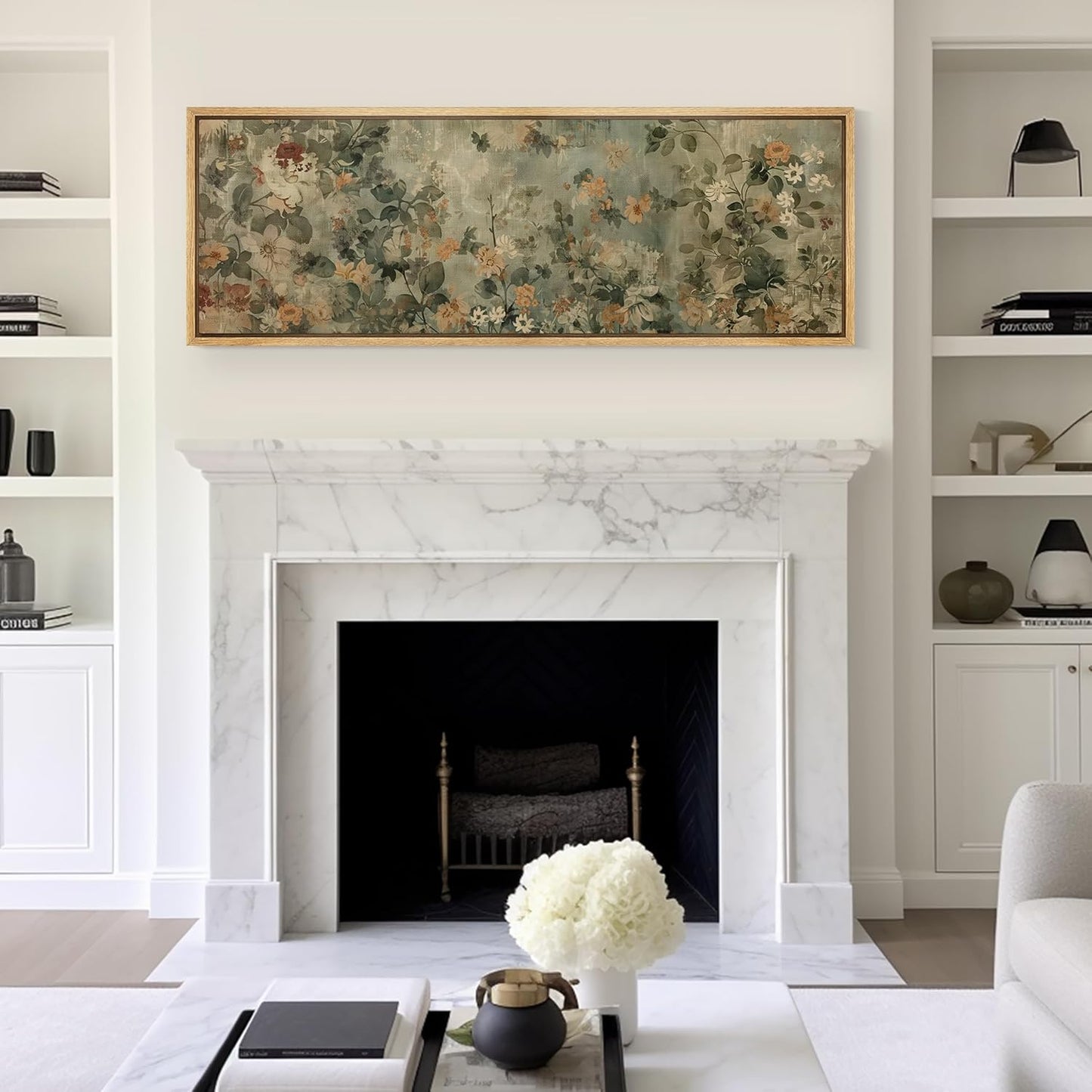 MUDECOR Large Framed Canvas Print Wall Art Minimalist Ink Branches Illustrations Antique Retro Fine Art Illustrations Decorative Colorful for Bedroom - 60"x20"