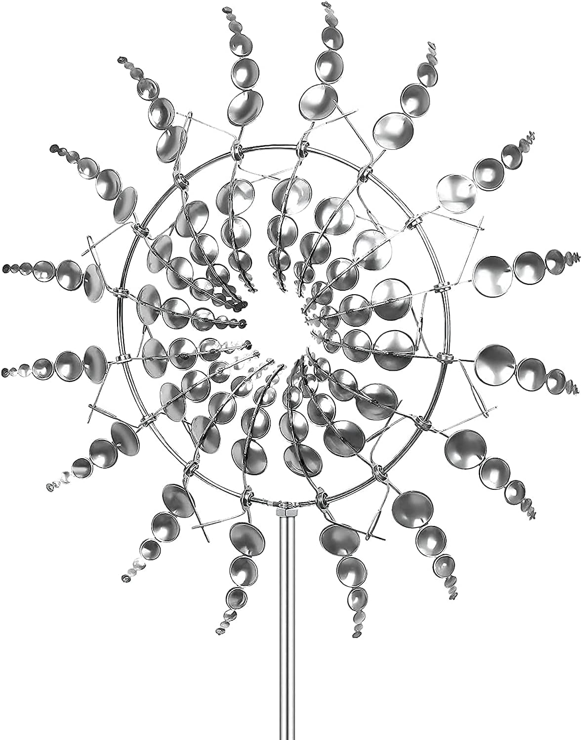 Unique and Magical Metal Windmill, 3D Wind Powered Kinetic Sculpture, Metal Wind Spinner Solar, Wind Spinners for Yard and Garden, Wind Catchers Metal Outdoor Patio Decoration (2 PCS -Silver)