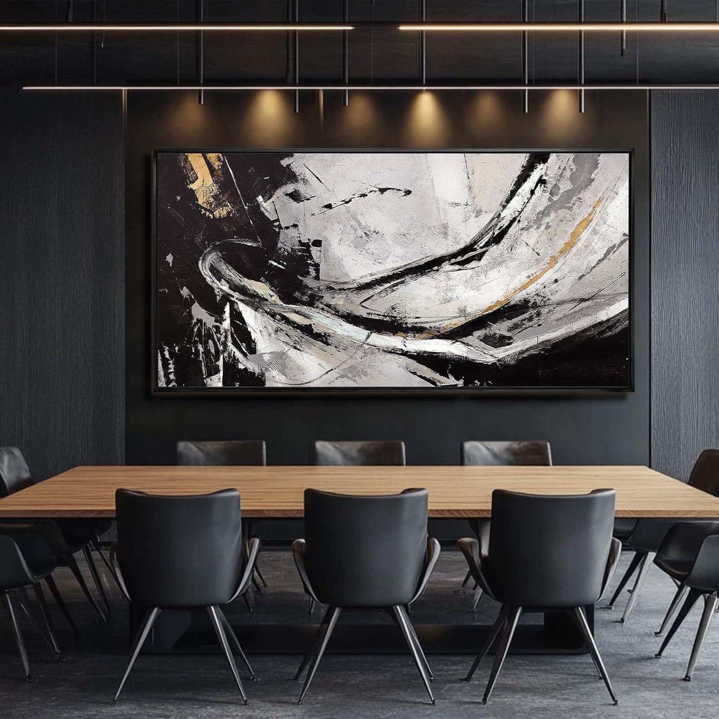 Home Decor Black and White Abstract Painting for Office Bedroom Decorations Framed Canvas Wall Prints Gold Pictures Wall Art for Home 29"x 58"