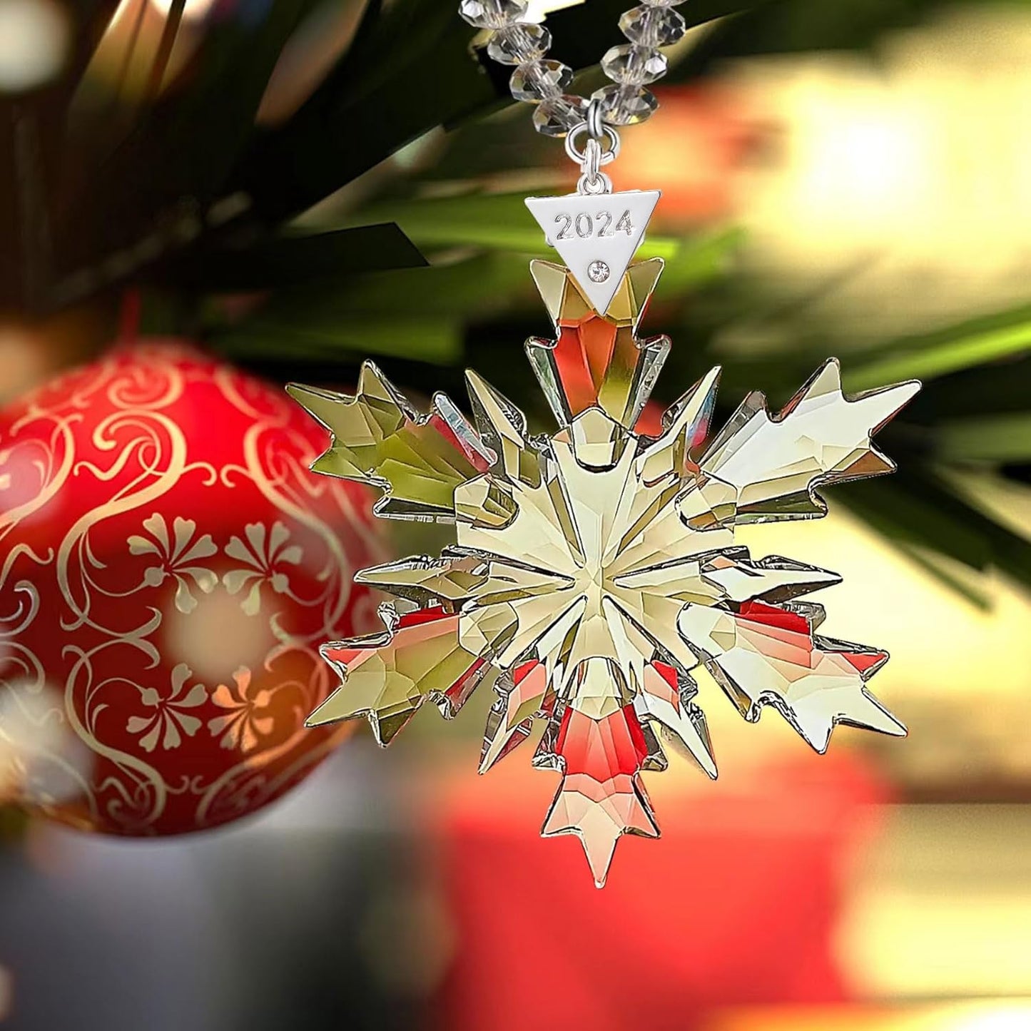 2024 Annual Christmas Ornaments Crystal Snowflake Star - Christmas Tree Ornaments Pendant Crystal Sun Catcher Home Hanging Decor (2024 New White)