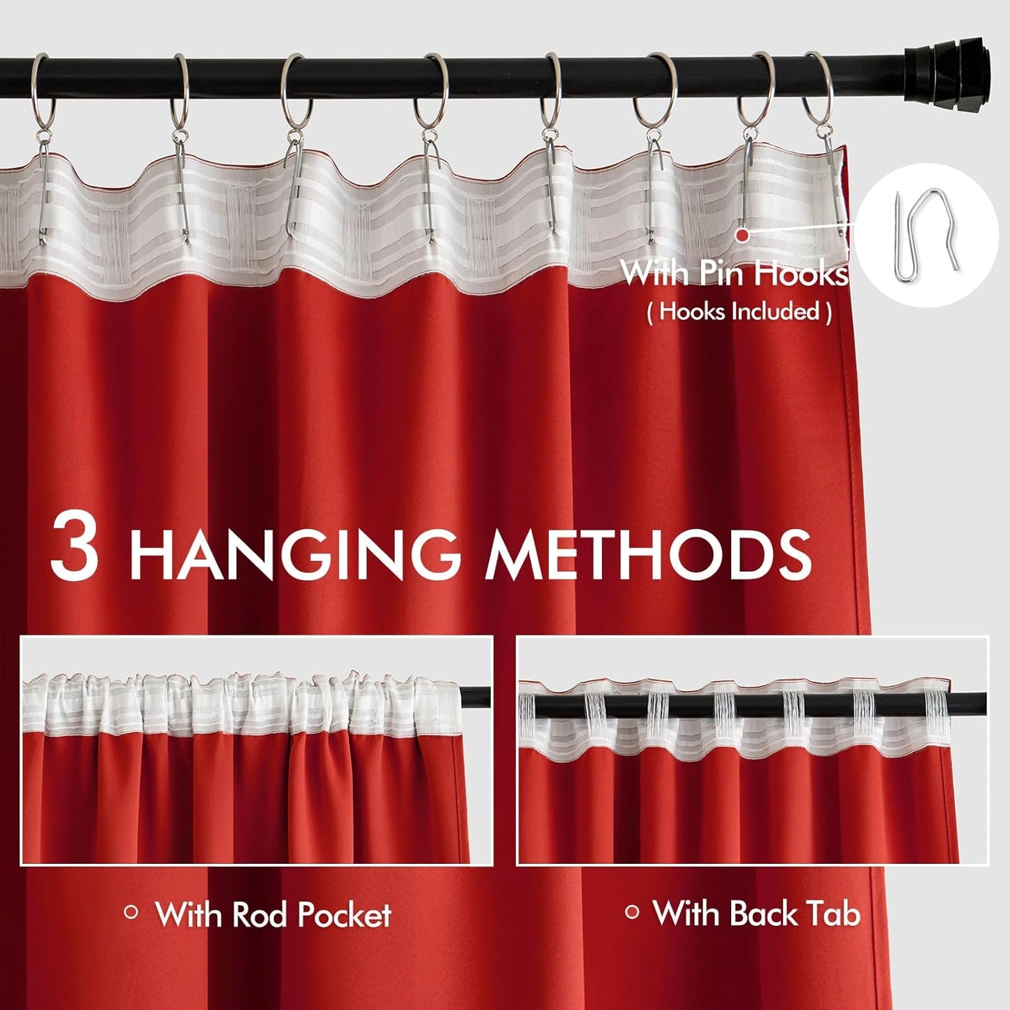 MIULEE Red Back Tab Blackout Curtains 84 Inch Length 2 Panels Set for Living Room Bedroom Privacy, Rod Pocket/Pinch Pleat Thermal Insulated Room Darkening Pleated Light Blocking Drapes