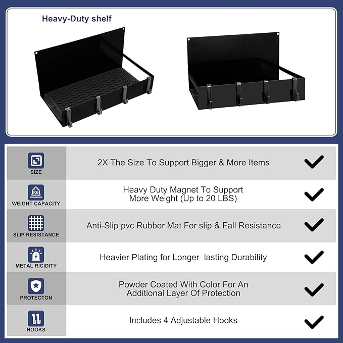 3 Pack Magnet Garage Organizer Magnetic Spice Rack for Refrigerator 20 lb Capacity Shelf Hanging Heavy Duty Magnetic Fridge Side for Organize Garage Tools(Black)