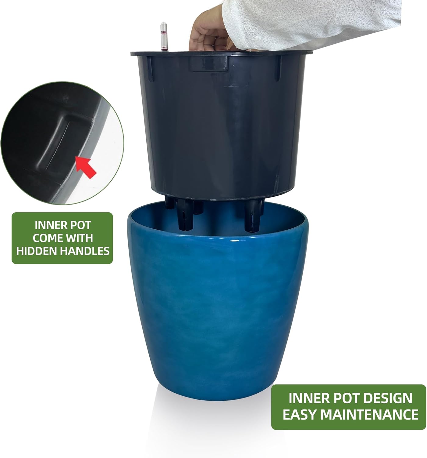 Dexceder 13x12 Self Watering Planter with Wheels Indoor Outdoor, Inner Pot Design, Thickened Large Floor Standing Flower Plant Pot with Water Level Indicator (Peacock Blue Gradient)