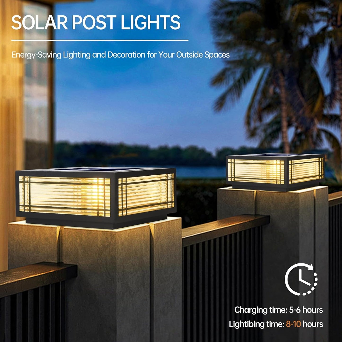 SLAWA Solar Post Light Fixture Exterior Pillar Light with LED Solar Power Column Caps Lamps Aluminum Waterproof Glass Fence Post Caps Lights Black Square Outside House Yard Lawn Deck Post Lanterns