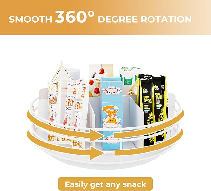 Snack Organizer - Versatile Snack Storage, Lazy Susan with Convenient Grab-and-Go Design, Metal Snack Holder for Home, Office, Breakroom, 11.85" L x 11.85" W x 4.17" H (White)