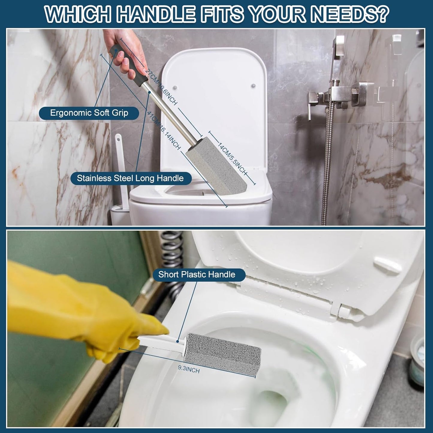 2 Pack Pumice Stone for Toilet Cleaning,16.14In Extra Long Handle Toilet Pumice Stone Toilet Bowl Cleaner Brush Toilet Scrubber for Toilets Bathtubs Grills Sinks