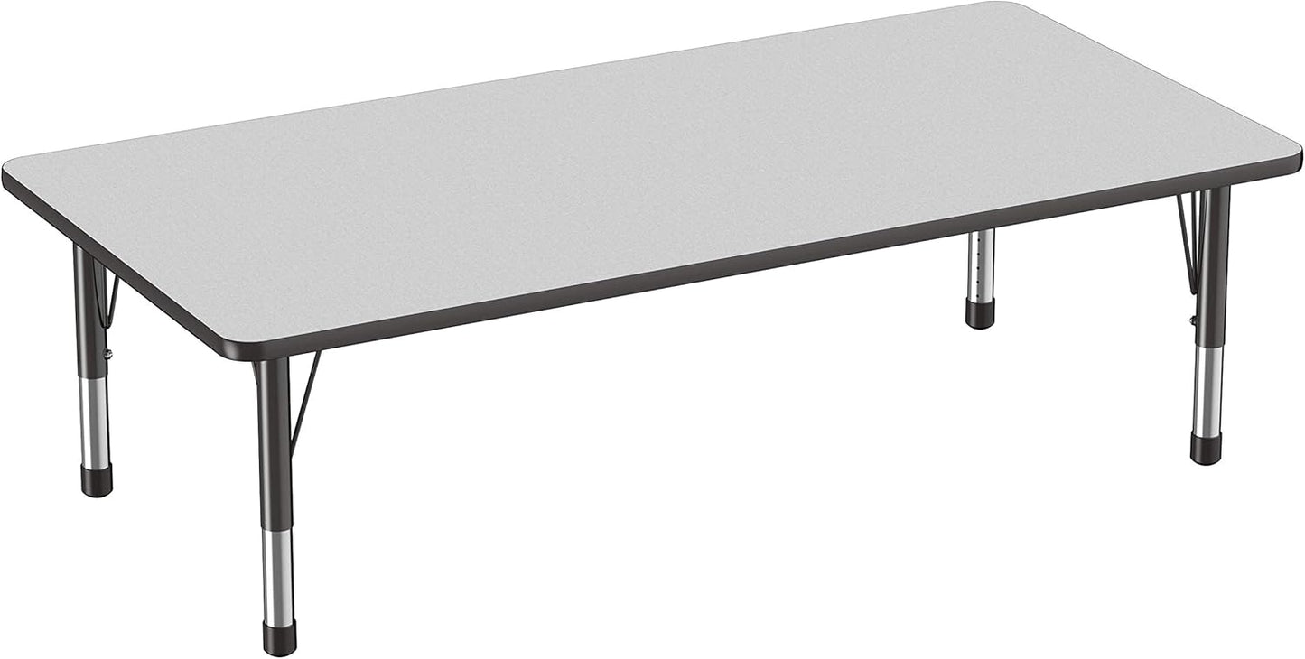 FDP Rectangle Activity School and Classroom Kids Table (36 x 72 inch), Toddler Legs, Adjustable Height 15-24 inches - Gray Top and Black Edge