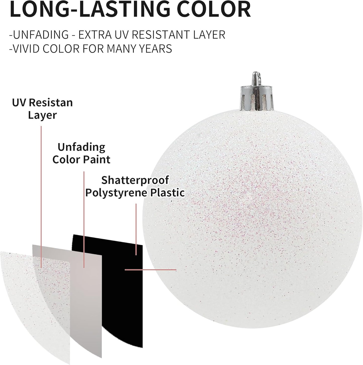 LANGXUN 36pcs White Christmas Tree Decorations Balls, Bolas De Navidad, 2025 Christmas Decor, Indoor Outdoor Shatterproof Christmas Ornaments, Xmars Party Wedding Suppiles