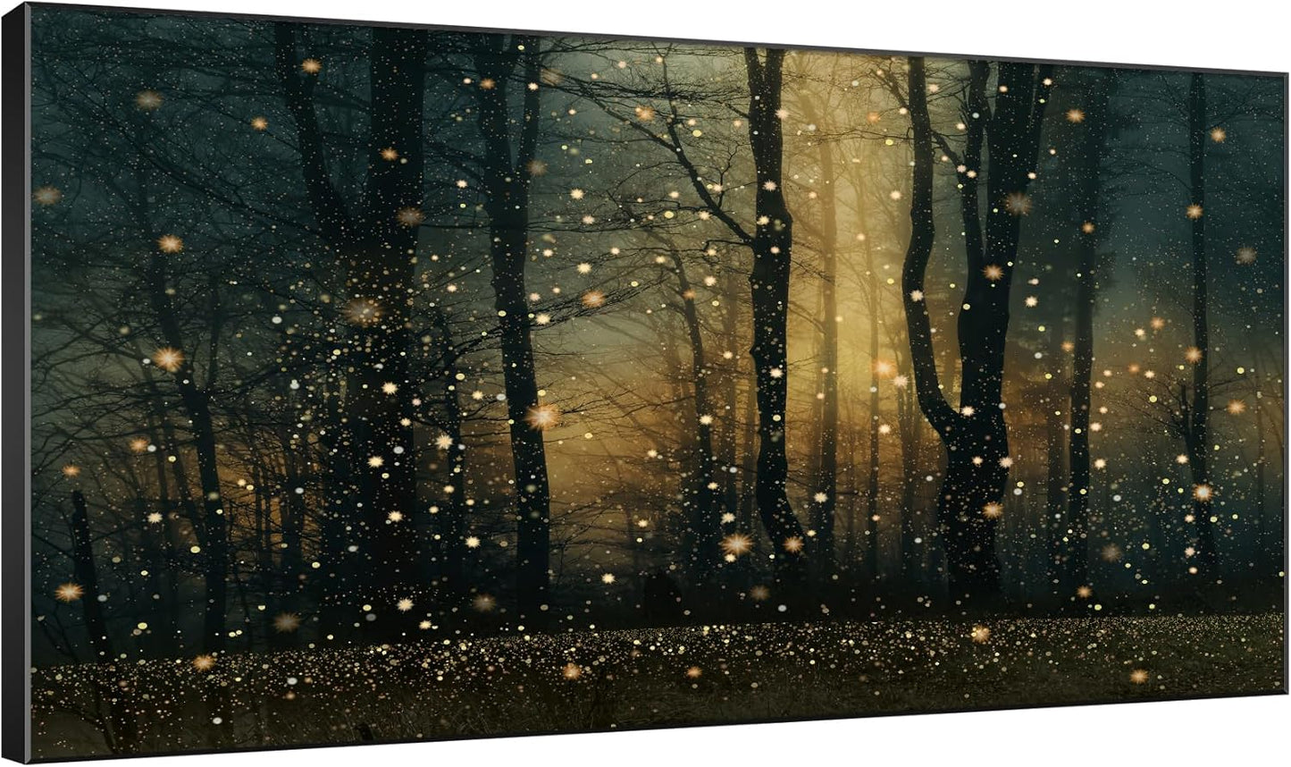 SIGNWIN 30"x60" Extra Large Framed Wall Art Magical Firefly Forest at Twilight, Enchanted Nature Scene for Home Living Room Bedroom Decor (Frame Assembly Required)