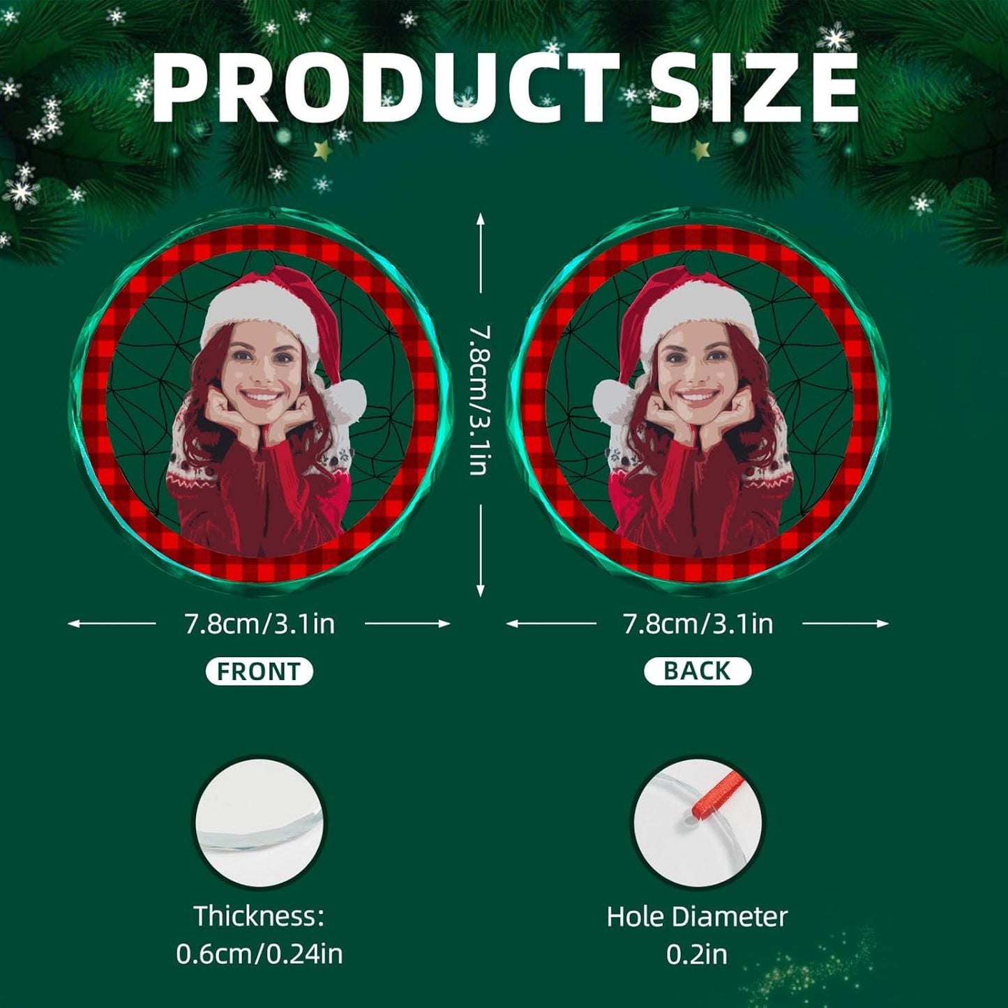 Personalized Christmas Ornaments, Custom Plaid Glass Ornament with Photo,Customized Christmas Tree Decor Gifts for Family, Dad, Mom, Him, Her, Girlfrend