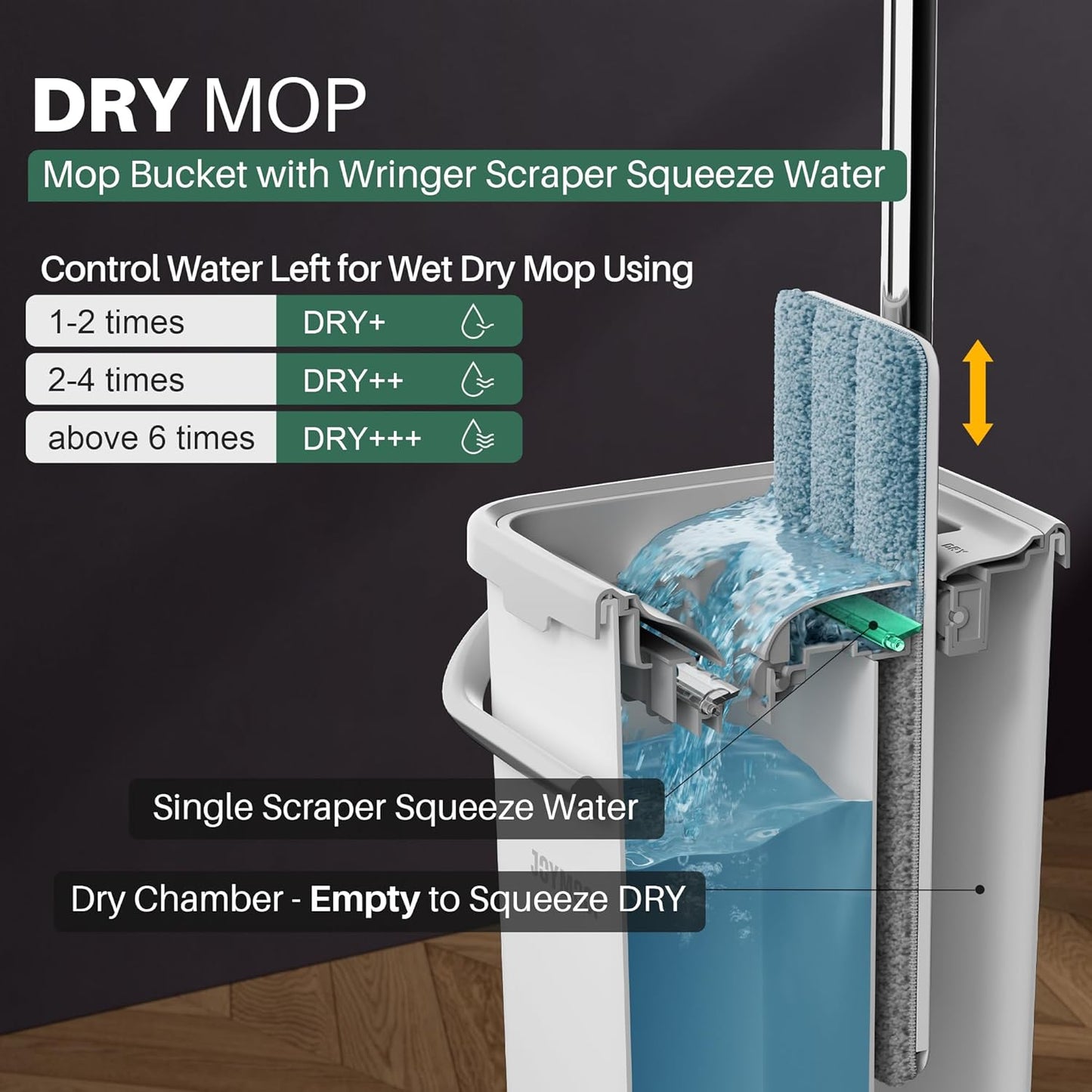 JOYMOOP Mop and Bucket Set, Dust Mops for Floor Cleaning, Wall Mop with 4 Microfiber Mop Head Replacement