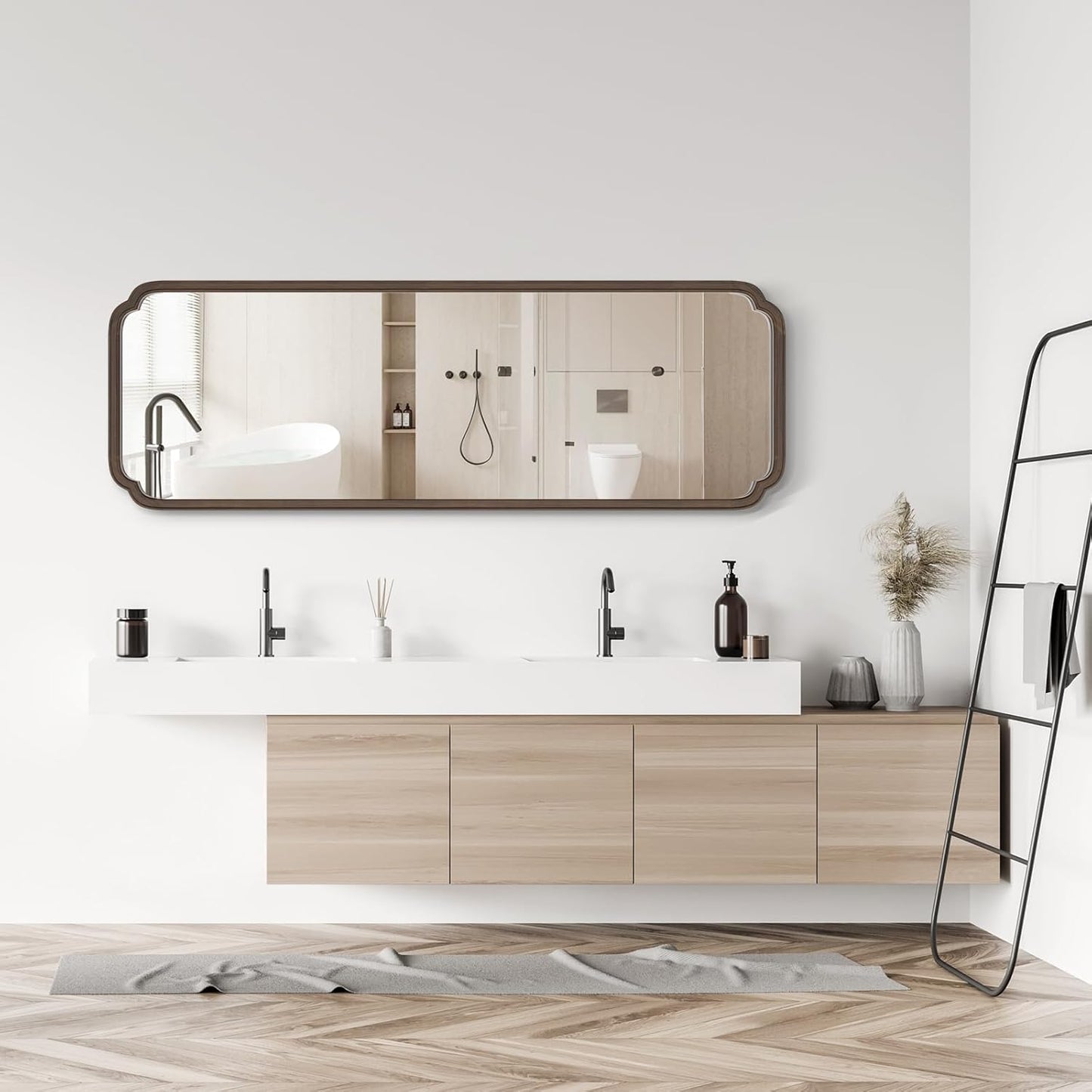 WallBeyond Full Length Mirror Wall Mounted 65"x22", Rustic Wooden Frame Floor Mirror, Large Full Body Mirror for Bedroom, Leaning or Hanging Against Wall (Walnut Solid Wood)