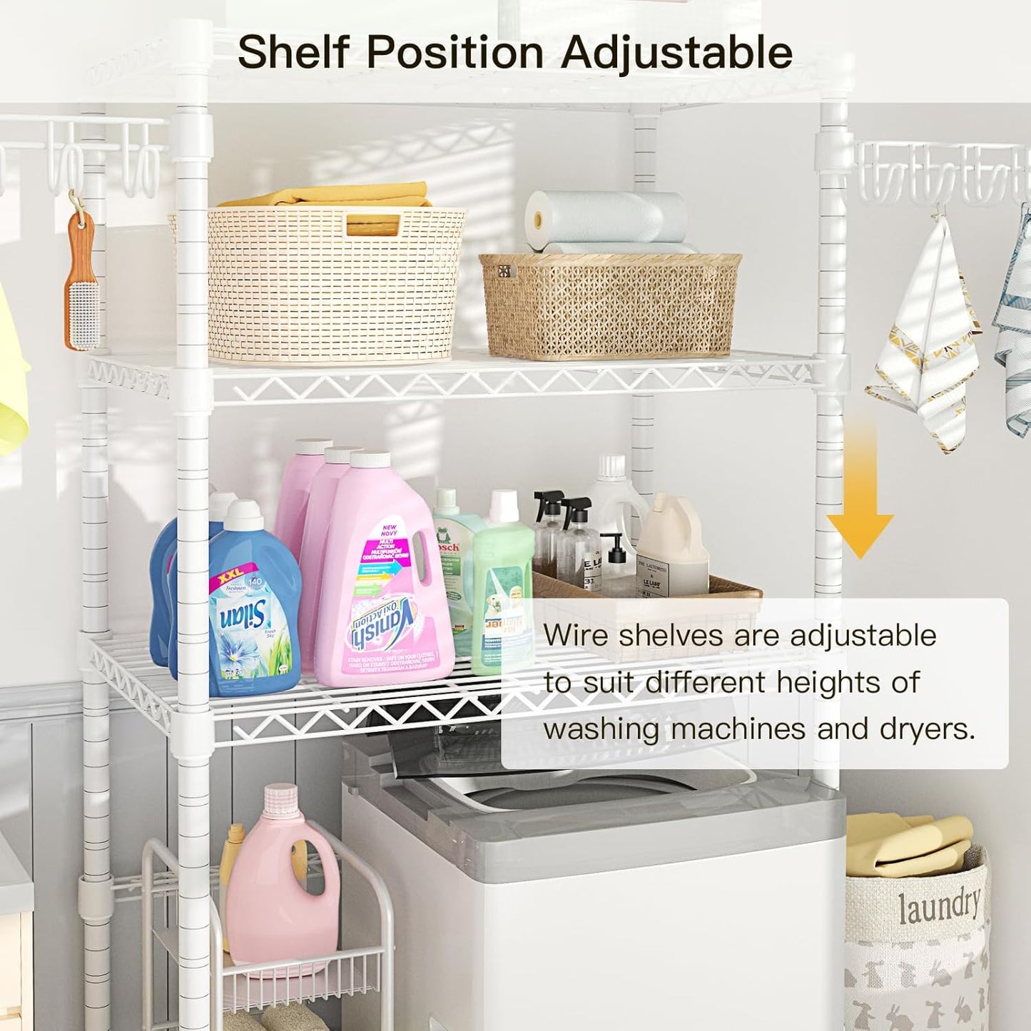 Ulif U8 Laundry Room Storage Organizer, Over The Washer and Dryer Storage Shelves for Laundry Organization, 35”W x 17.3”D x 76.2”H, Suit Washing Machine Width Within 32.6”, Hold 304 lb, White