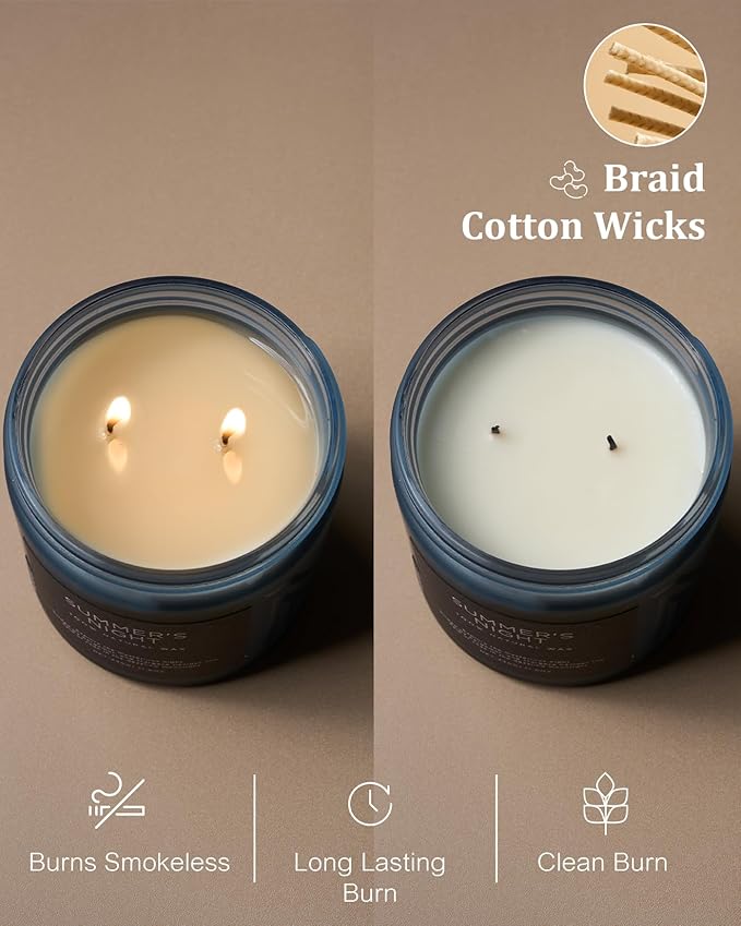 M&SENSE Summer's Night Scented Candle, 11.6oz Natural Soy Wax Clean Non Toxic for Home, Medium 2 Wick Gifts for Men, Up to 70 Hours Burn time, Manly Candles for Bedroom