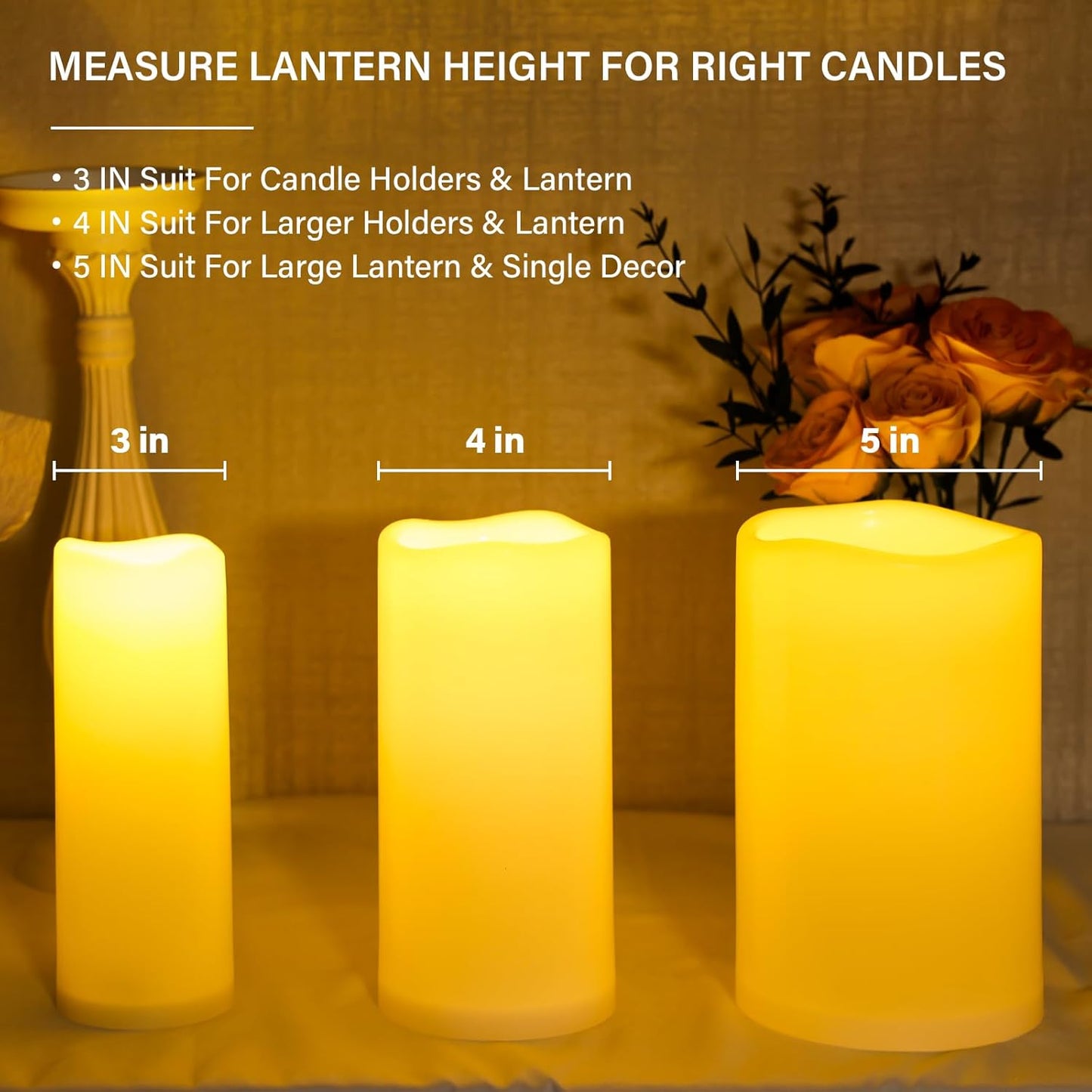 NURADA Large Waterproof Flameless Candles 6" 8" 10" x 4" - Outdoor Indoor LED Pillar Flickering Candle Battery Operated with Timer Remote for Patio Porch Lanterns - Ivory White Set of 3