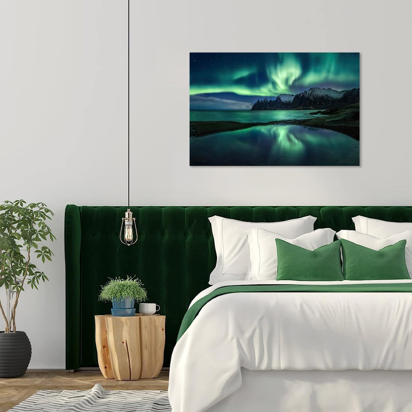 Aurora Borealis Wall Art Painting for Office Bedroom Scenery Landscape Canvas Print Framed Picture Northern Lights Poster Artwork Ready to Hang(16.00"x24.00")