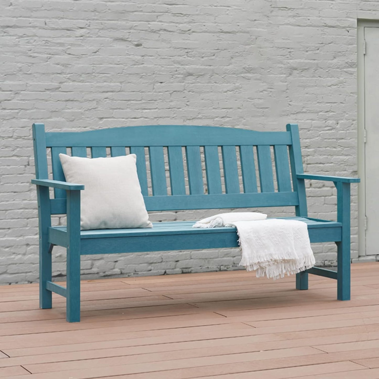 Psilvam 3-Person Outdoor Memorial Bench, All-Weather Poly Lumber Garden Bench, Rot-Resistant Outdoor Patio Bench for Park,Porch,and Church(Blue)