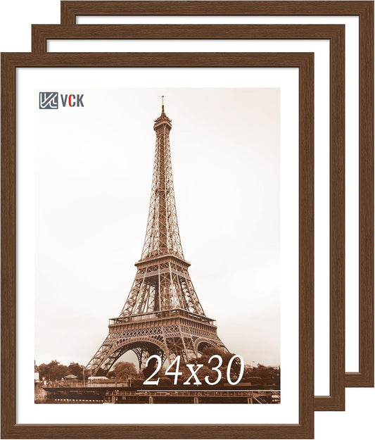 VCK 24x30 Brown Poster Frame 3 Pack, Wood Picture Frame with Exclusive Wood Grain, Wall Mounting Hanging