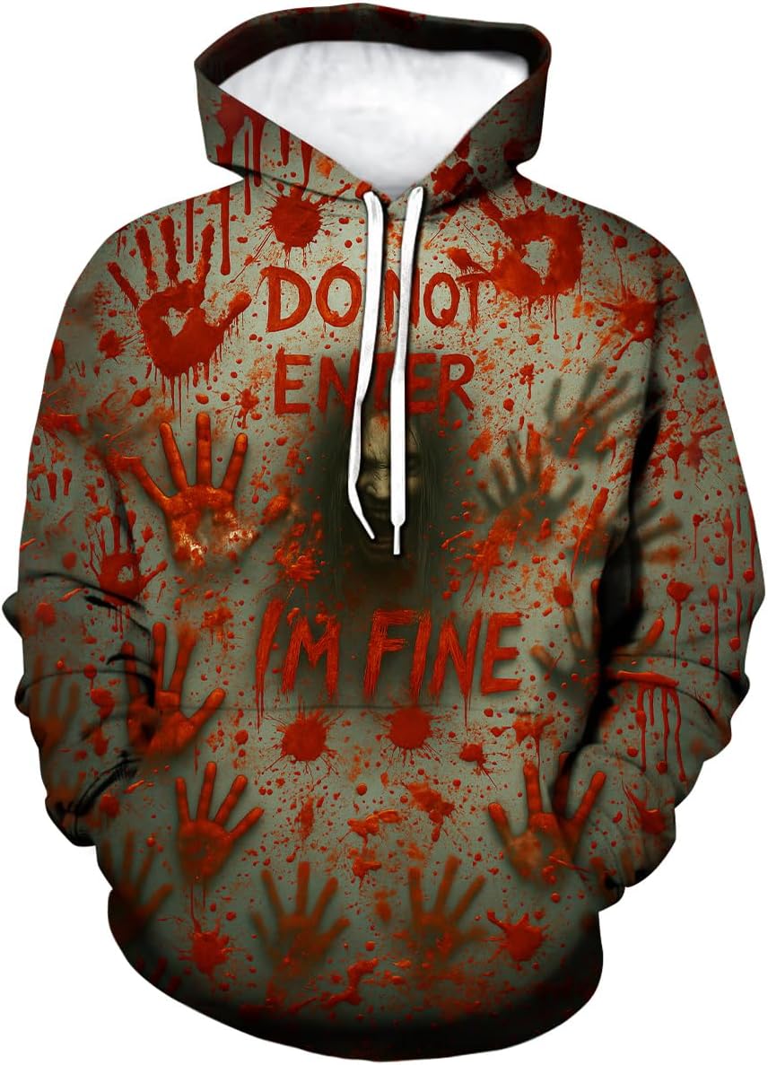 LAOLIUSN Novelty Long Sleeve Hoodie Funny Fashion Bloody Sweatshirts