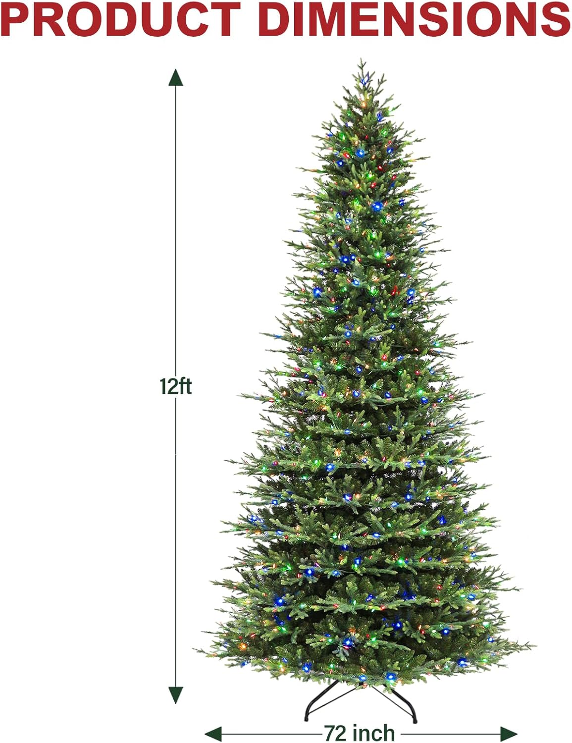 Hykolity 12 ft Prelit Christmas Tree, Artificial Christmas Tree wth 850 Color Changing LED Lights, 8109 PE&PVC Realistic Branch Tips, Metal Stand and Hinged Branches, 10 Modes